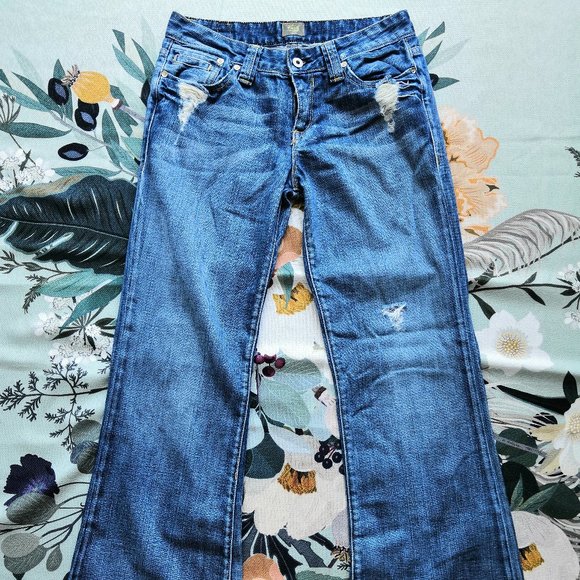 Kasil by David Lim Womens Distressed Worn Destructed Boot Fit Blue Jeans Size 30 - Picture 1 of 8